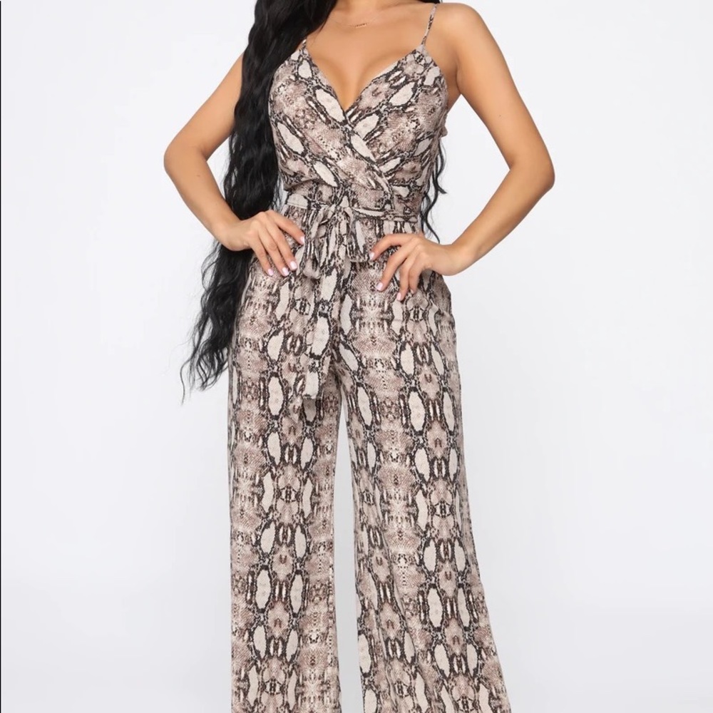 Fashion Nova Vilma Snake Print Wide Leg Jumpsuit Large